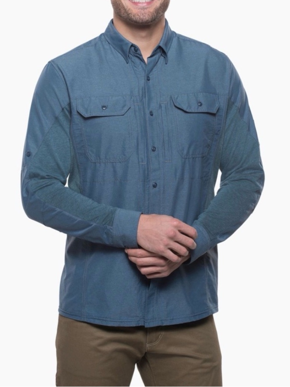 Kuhl Men's Airspeed Long Sleeve Button Down Shirt Pirate Blue small RUNS BIG
